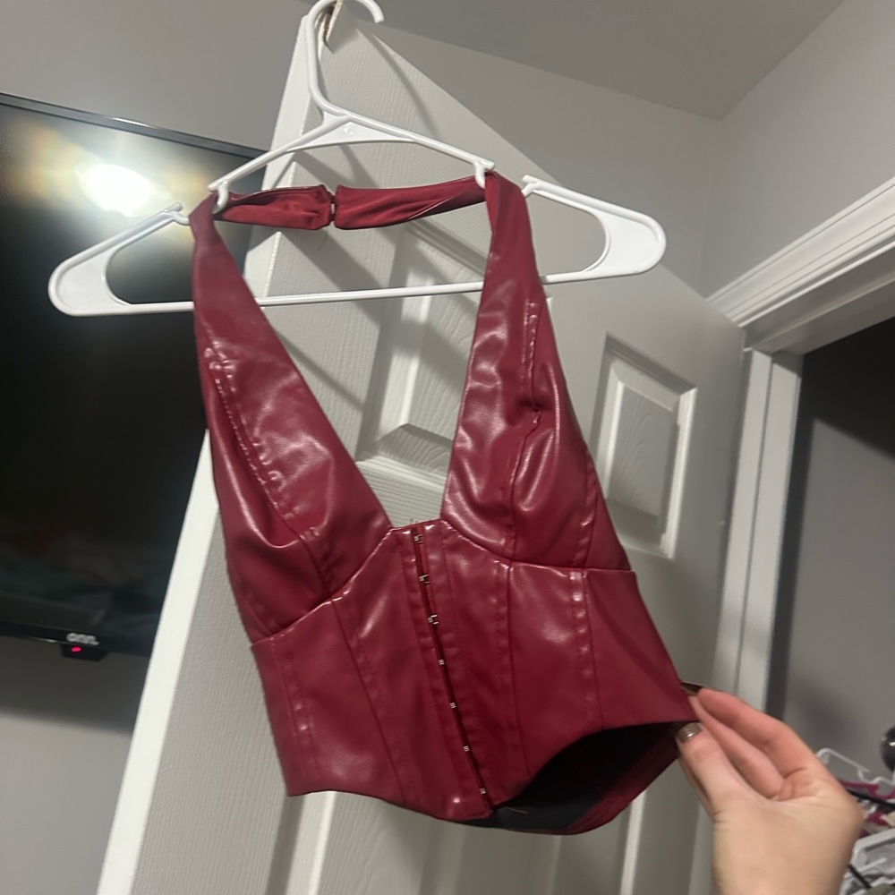 Red Faux Leather Halter Top
